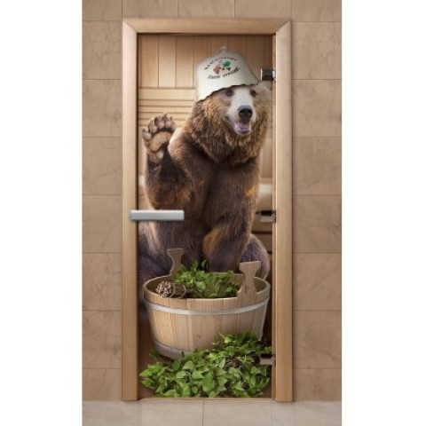 Дверь стекло ФОТОПЕЧАТЬ 1800x700 8мм 3 петли Парилка полотенце