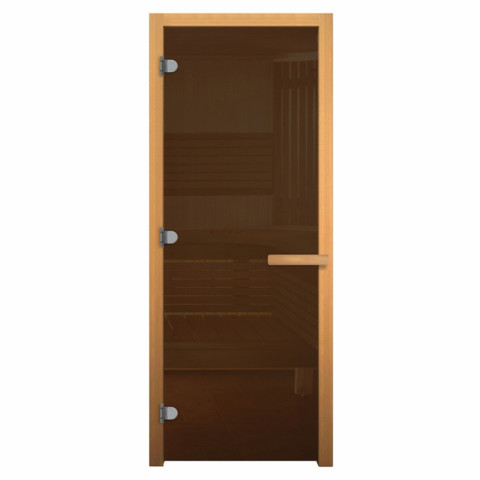 Дверь стекло ГРАФИТ 1900x700 (мат) 8мм 3 петли DoorWood рис. Рассвет прав с порогом